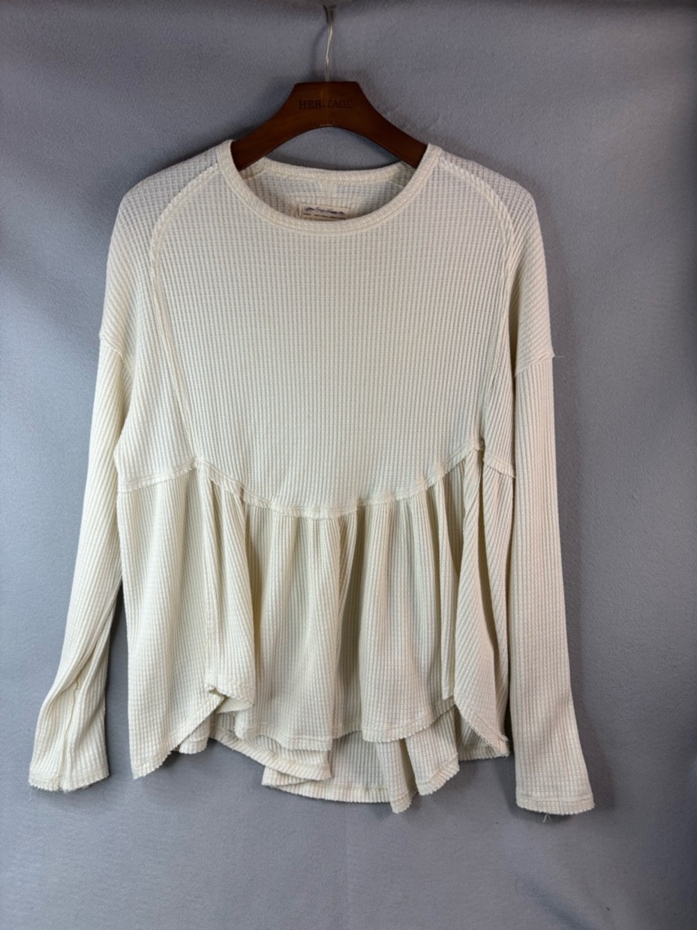 Free People M Boho Thermal  Waffle Knit Peplum Pullover Top